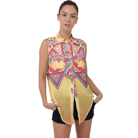 Mandala Sun Sleeveless Chiffon Button Shirt by goljakoff