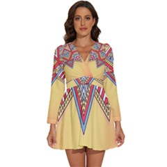 Mandala Sun Long Sleeve V-neck Chiffon Dress 