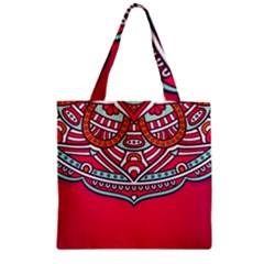 Mandala Red Zipper Grocery Tote Bag