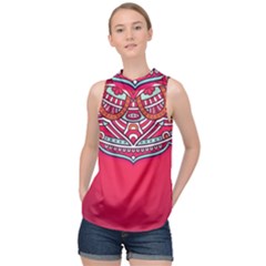 Mandala Red High Neck Satin Top