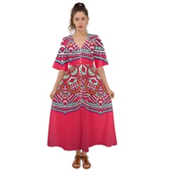 Mandala Red Kimono Sleeve Boho Dress