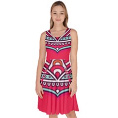 Mandala Red Knee Length Skater Dress With Pockets