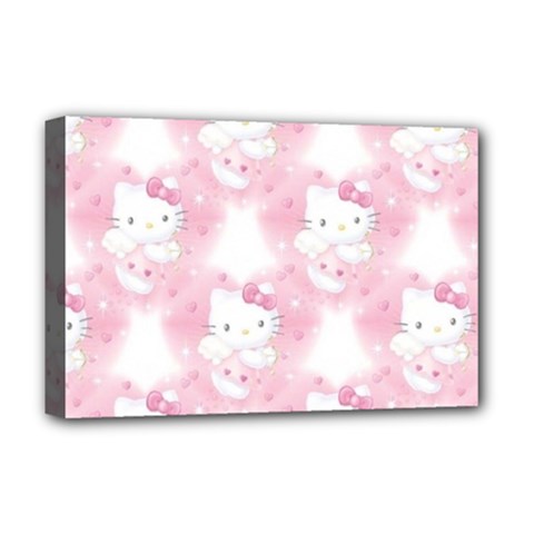 Hello Kitty Pattern, Hello Kitty, Child, White, Cat, Pink, Animal Deluxe Canvas 18  X 12  (stretched) by nateshop