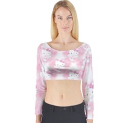 Hello Kitty Pattern, Hello Kitty, Child, White, Cat, Pink, Animal Long Sleeve Crop Top by nateshop