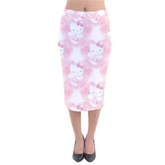 Hello Kitty Pattern, Hello Kitty, Child, White, Cat, Pink, Animal Velvet Midi Pencil Skirt