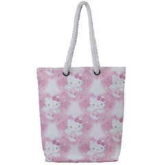 Hello Kitty Pattern, Hello Kitty, Child, White, Cat, Pink, Animal Full Print Rope Handle Tote (small)