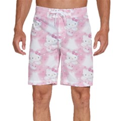 Hello Kitty Pattern, Hello Kitty, Child, White, Cat, Pink, Animal Men s Beach Shorts by nateshop