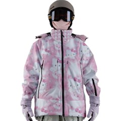 Hello Kitty Pattern, Hello Kitty, Child, White, Cat, Pink, Animal Women s Zip Ski And Snowboard Waterproof Breathable Jacket by nateshop