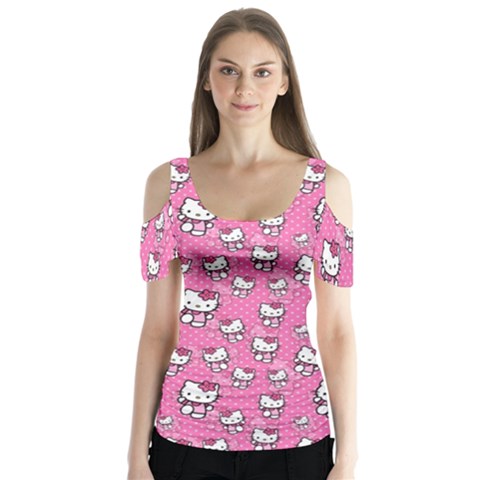 Hello Kitty Pattern, Hello Kitty, Child Butterfly Sleeve Cutout T-shirt  by nateshop