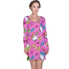 Hello Kitty, Cute, Pattern Long Sleeve Nightdress by nateshop