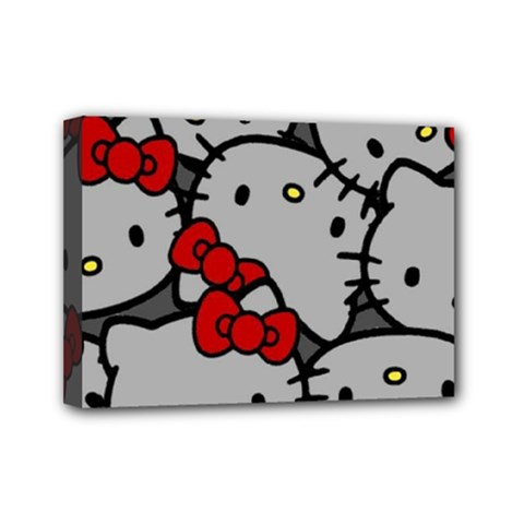 Hello Kitty, Pattern, Red Mini Canvas 7  X 5  (stretched)