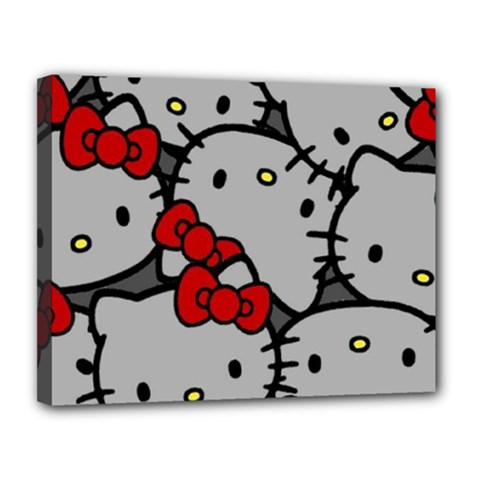 Hello Kitty, Pattern, Red Canvas 14  X 11  (stretched)