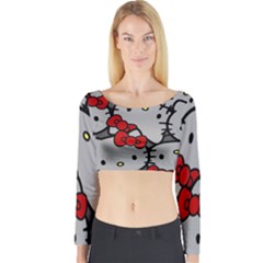 Hello Kitty, Pattern, Red Long Sleeve Crop Top by nateshop