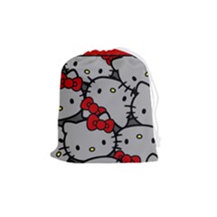 Hello Kitty, Pattern, Red Drawstring Pouch (medium)