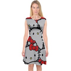 Hello Kitty, Pattern, Red Capsleeve Midi Dress