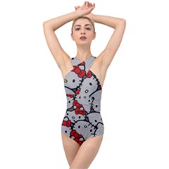 Hello Kitty, Pattern, Red Cross Front Low Back Swimsuit by nateshop