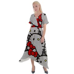 Hello Kitty, Pattern, Red Cross Front Sharkbite Hem Maxi Dress by nateshop