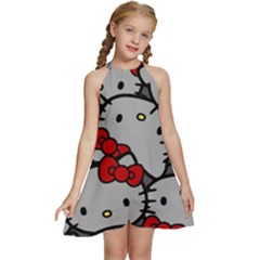 Hello Kitty, Pattern, Red Kids  Halter Collar Waist Tie Chiffon Dress by nateshop