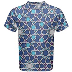 Islamic Ornament Texture, Texture With Stars, Blue Ornament Texture Men s Cotton T-shirt
