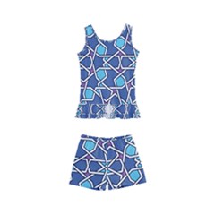 Islamic Ornament Texture, Texture With Stars, Blue Ornament Texture Kids  Boyleg Swimsuit by nateshop