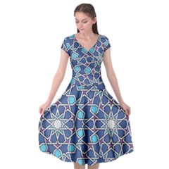 Islamic Ornament Texture, Texture With Stars, Blue Ornament Texture Cap Sleeve Wrap Front Dress by nateshop