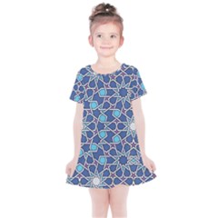 Islamic Ornament Texture, Texture With Stars, Blue Ornament Texture Kids  Simple Cotton Dress by nateshop