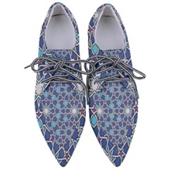 Islamic Ornament Texture, Texture With Stars, Blue Ornament Texture Pointed Oxford Shoes by nateshop