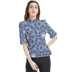 Islamic Ornament Texture, Texture With Stars, Blue Ornament Texture Frill Neck Blouse