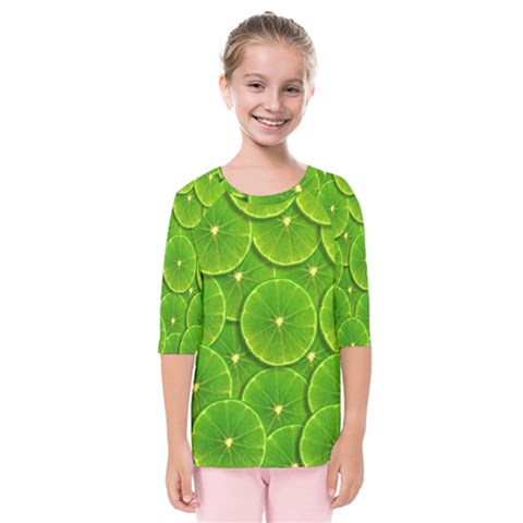 Lime Textures Macro, Tropical Fruits, Citrus Fruits, Green Lemon Texture Kids  Quarter Sleeve Raglan T-shirt by nateshop