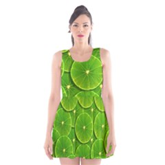 Lime Textures Macro, Tropical Fruits, Citrus Fruits, Green Lemon Texture Scoop Neck Skater Dress