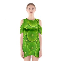 Lime Textures Macro, Tropical Fruits, Citrus Fruits, Green Lemon Texture Shoulder Cutout One Piece Dress by nateshop