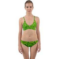 Lime Textures Macro, Tropical Fruits, Citrus Fruits, Green Lemon Texture Wrap Around Bikini Set