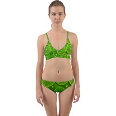 Lime Textures Macro, Tropical Fruits, Citrus Fruits, Green Lemon Texture Wrap Around Bikini Set by nateshop