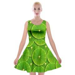 Lime Textures Macro, Tropical Fruits, Citrus Fruits, Green Lemon Texture Velvet Skater Dress by nateshop