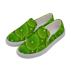 Lime Textures Macro, Tropical Fruits, Citrus Fruits, Green Lemon Texture Women s Canvas Slip Ons by nateshop