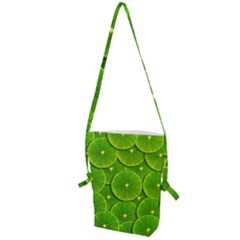 Lime Textures Macro, Tropical Fruits, Citrus Fruits, Green Lemon Texture Folding Shoulder Bag by nateshop