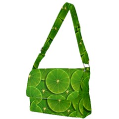 Lime Textures Macro, Tropical Fruits, Citrus Fruits, Green Lemon Texture Full Print Messenger Bag (s) by nateshop