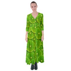 Lime Textures Macro, Tropical Fruits, Citrus Fruits, Green Lemon Texture Button Up Maxi Dress by nateshop