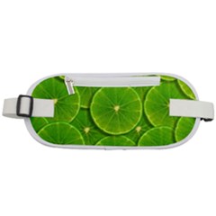 Lime Textures Macro, Tropical Fruits, Citrus Fruits, Green Lemon Texture Rounded Waist Pouch by nateshop