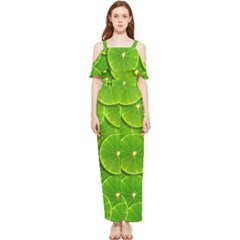 Lime Textures Macro, Tropical Fruits, Citrus Fruits, Green Lemon Texture Draped Sleeveless Chiffon Jumpsuit by nateshop