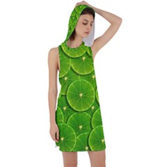 Lime Textures Macro, Tropical Fruits, Citrus Fruits, Green Lemon Texture Racer Back Hoodie Dress by nateshop