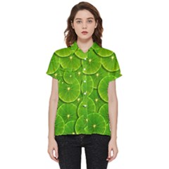 Lime Textures Macro, Tropical Fruits, Citrus Fruits, Green Lemon Texture Short Sleeve Pocket Shirt