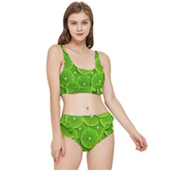 Lime Textures Macro, Tropical Fruits, Citrus Fruits, Green Lemon Texture Frilly Bikini Set by nateshop