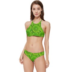 Lime Textures Macro, Tropical Fruits, Citrus Fruits, Green Lemon Texture Banded Triangle Bikini Set by nateshop