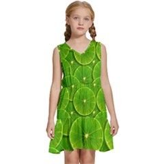 Lime Textures Macro, Tropical Fruits, Citrus Fruits, Green Lemon Texture Kids  Sleeveless Tiered Mini Dress by nateshop