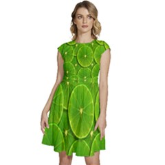 Lime Textures Macro, Tropical Fruits, Citrus Fruits, Green Lemon Texture Cap Sleeve High Waist Dress by nateshop