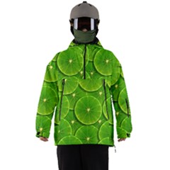 Lime Textures Macro, Tropical Fruits, Citrus Fruits, Green Lemon Texture Men s Ski And Snowboard Waterproof Breathable Jacket