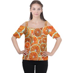 Oranges Patterns Tropical Fruits, Citrus Fruits Cutout Shoulder T-shirt