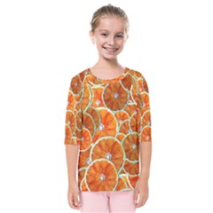 Oranges Patterns Tropical Fruits, Citrus Fruits Kids  Quarter Sleeve Raglan T-shirt