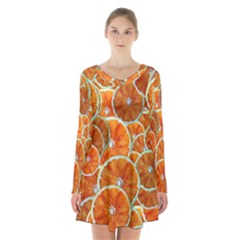 Oranges Patterns Tropical Fruits, Citrus Fruits Long Sleeve Velvet V-neck Dress by nateshop